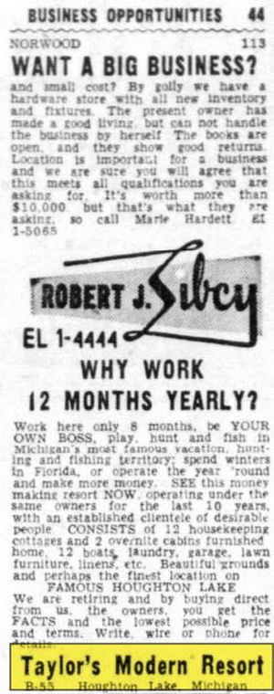 Taylors Modern Resort - July 1955 Ad (newer photo)